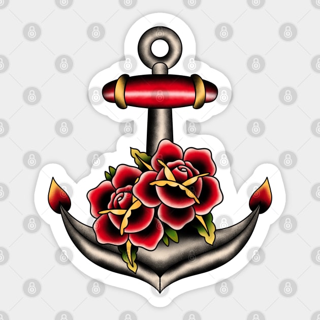 Anchor With Roses Sailor Traditional Tattoo Sticker by Trippycollage